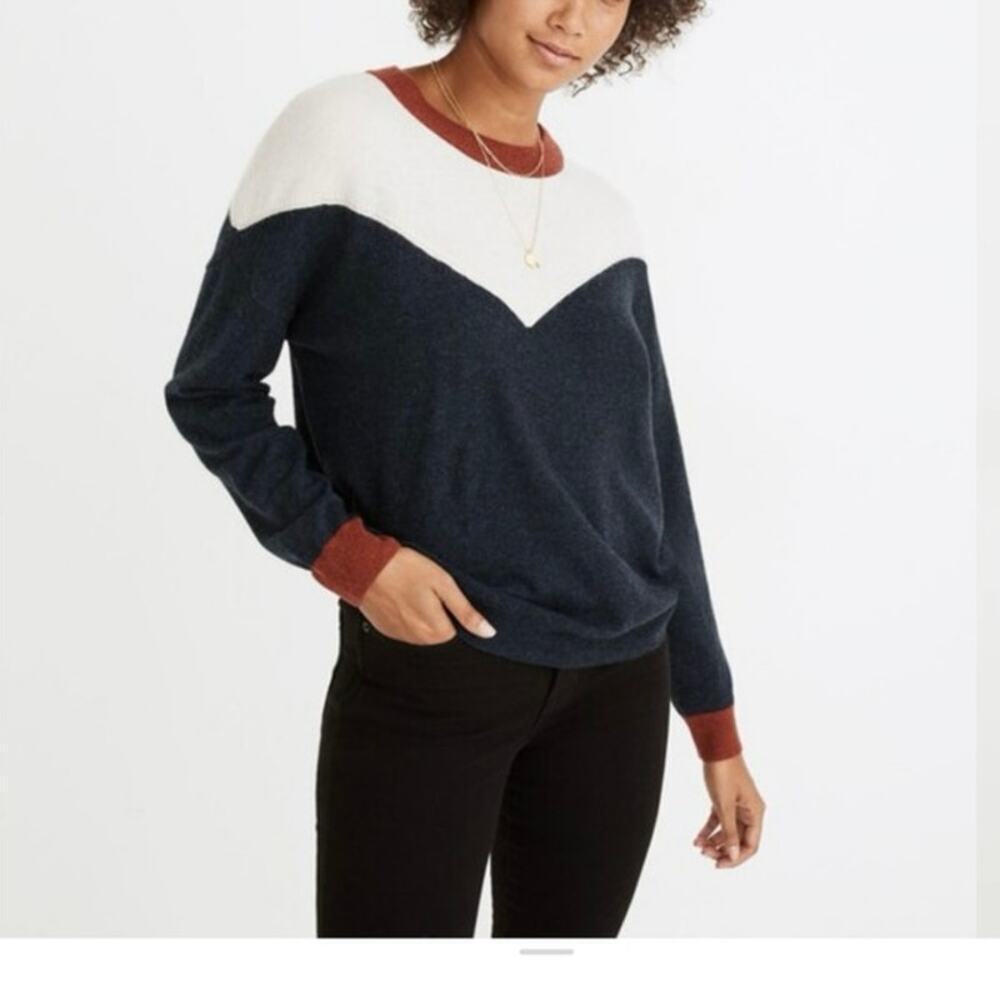 Madewell Colorblock Yoke Pullover Sweater alpaca wool blend size xs